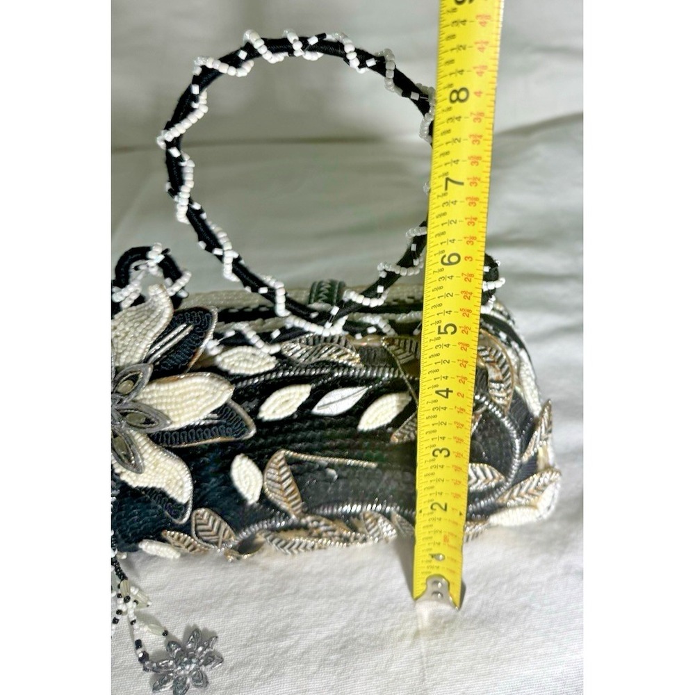 Vintage Mary Frances Beaded Mini Handbag Black White Floral Evening Purse Y2K - Picture 15 of 16